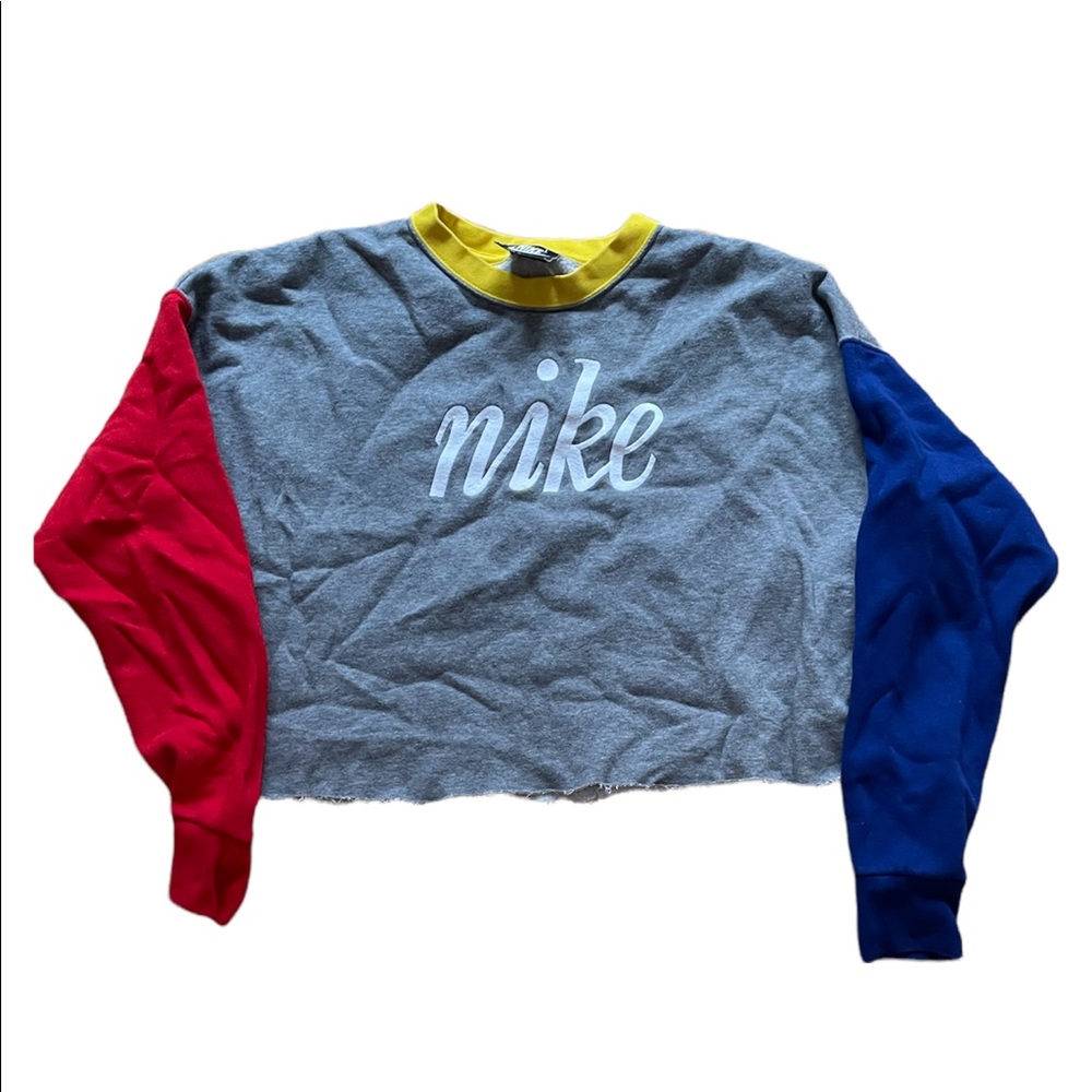 Nike Color Block Crewneck - Red Yellow Blue - Raw Hem Cropped Crewneck